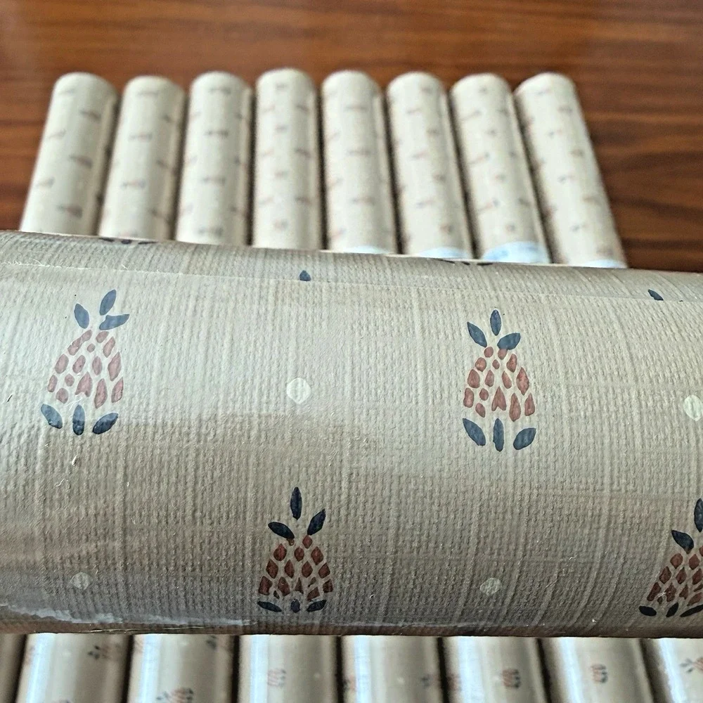 Lot of 9 York Vintage Wallpaper Pineapple Stencil Grasscloth Look 70 Sq Ft NOS